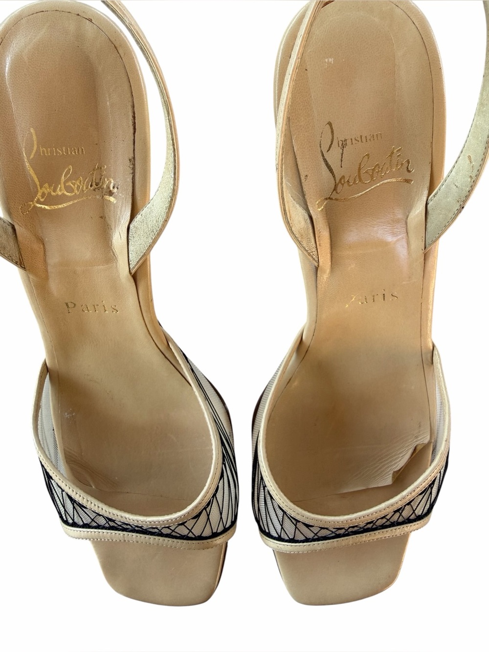 Christian Louboutin Beige and Black Mesh Slingback Sandals - Picture 13 of 15